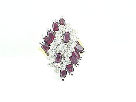 Dark Ruby Red And Clear Rhinestone Cluster Ring Size 6-1/2-7
