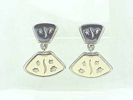 Givenchy Black And Ivory Enamel Silver Tone Clip Earrings