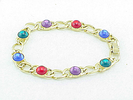 Multicolored Glass Cabochon Link Bracelet