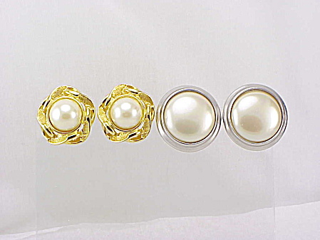 2 Pairs Of Pearl Clip Earrings - Gold Tone, Silver Tone Liz Claiborne