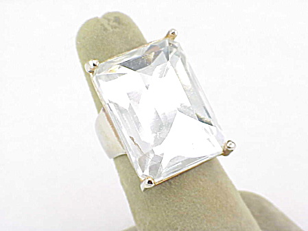 Large Clear Crystal Or Lucite Rhinestone Faux Diamond Ring - Size 6