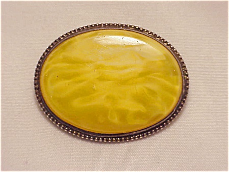 Antique Victorian Edwardian Sterling Silver Yellow Glass Brooch