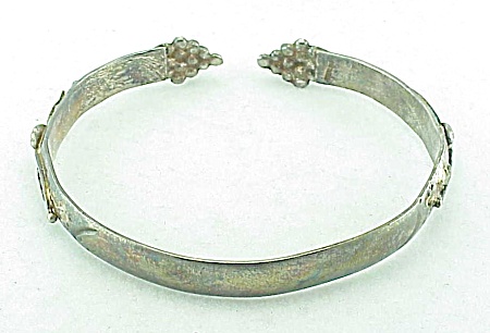 Art Nouveau Sterling Silver Cuff Bracelet With Flowers And Grapes