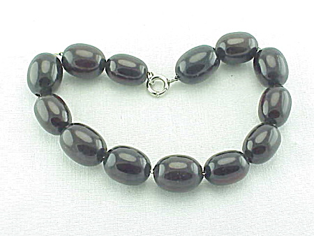 Antique Cherry Amber Beads On Sterling Silver Chain Link Bracelet