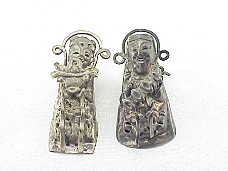 Antique Chinese Oriental Silver Man Woman Hair Or Clothing Ornaments