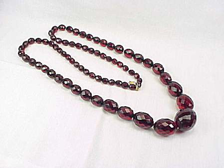 Antique Victorian Faceted Cherry Amber Bead Necklace - 59 Gr 72 Beads