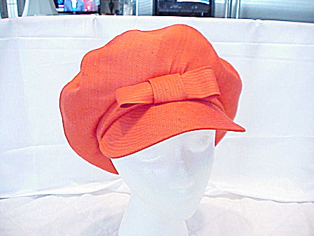Vintage Saks Fifth Avenue Orange Newsboy 1960's Style Mod Hat