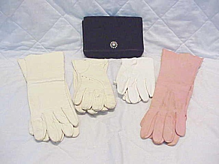 Vintage Leather Gloves & Velvet Evening Purse - Pink French Kid