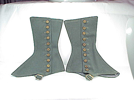 Antique Victorian Edwardian Steampunk Grey Wool Shoe Leg Spats