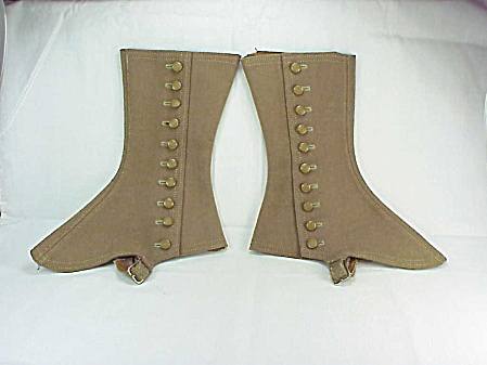 Antique Victorian Edwardian Steampunk Brown Wool Shoe Leg Spats