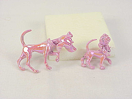Vintage Pink Enamel Nodding Head Dog Scatter Pins Brooch