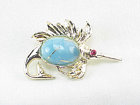 Vintage Fish Brooch With Confetti Lucite Body And Rhinestone Eye