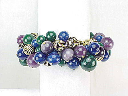 Nicole Miller Purple Blue And Green Dangling Lucite Bead Bracelet