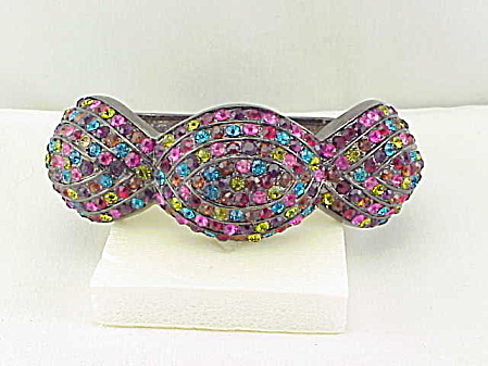 Wide Chunky Multicolored Rhinestone Clamp Bracelet