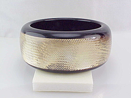 Pono Designer Wide Gold Sparkle Diamond Cut Resin Bangle Bracelet