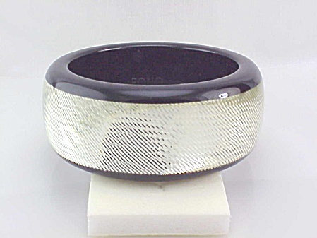 Pono Designer Wide Silver Sparkle Diamond Cut Resin Bangle Bracelet