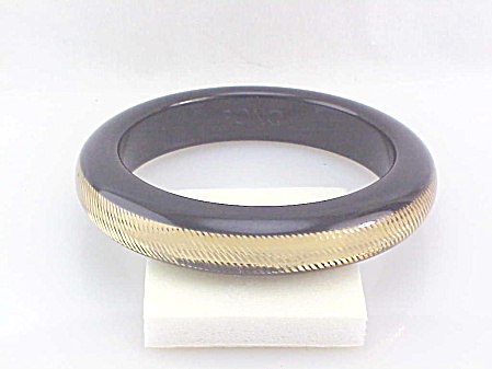 Pono Designer Black Gold Sparkle Diamond Cut Resin Bangle Bracelet