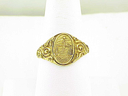 Vintage Art Nouveau 14k Gold Shell Libra Scales Zodiac Sign Ring