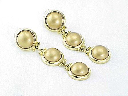 Long Dangling Faux Gold Pearl Pierced Earrings