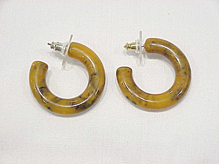 Vintage Marbled Butterscotch Bakelite Pierced Hoop Earrings