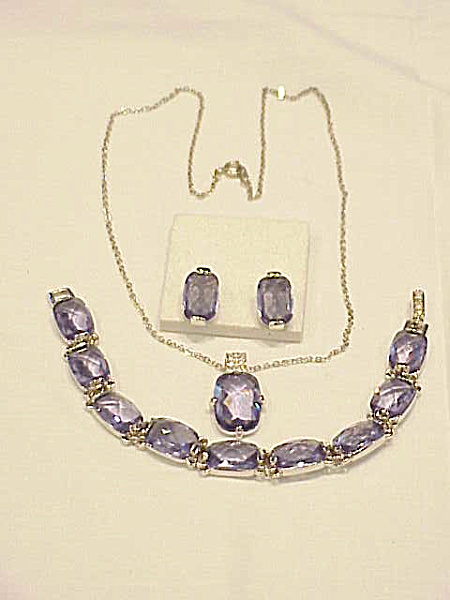 Swarovski Amethyst Crystal Bracelet, Necklace And Pierced Earrings Set
