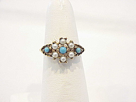 Avon Turquoise Bead And Seed Pearl Ring
