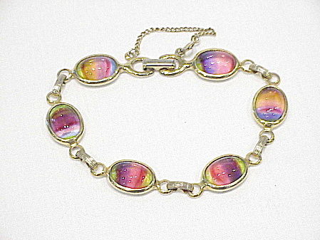 Vintage Sarah Coventry Harmony Rainbow Art Glass Bracelet