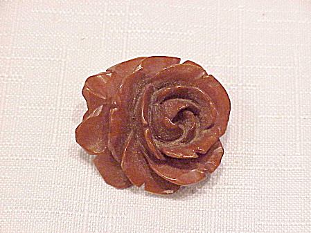 Vintage Deeply Carved Butterscotch Bakelite Rose Flower Brooch