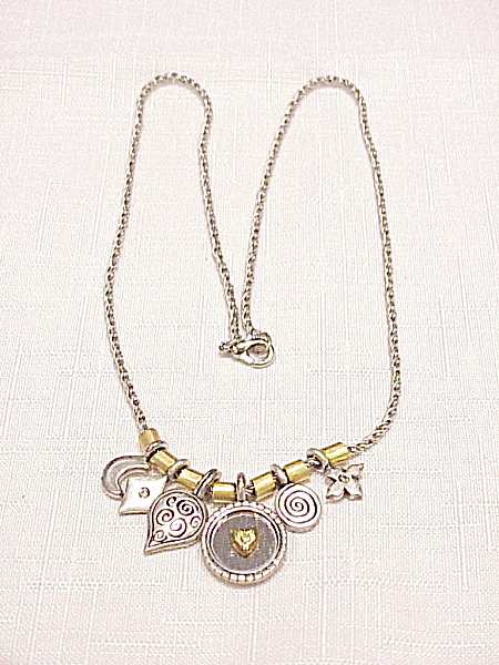 Two Tone Gold And Silver Necklace With Six Dangling Charms