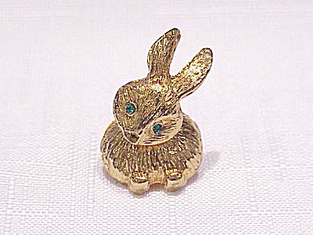 Small Gold Tone Rabbit Bunny Trembler Brooch Or Pin