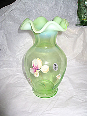 Fenton Wind Blown Key Lime Opalescent Vase
