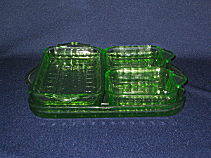 Green Doric 4 Pc. Handled Relish Tray Complet