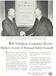 Bell Telephone Safety Coucil Award Ad Ad0430