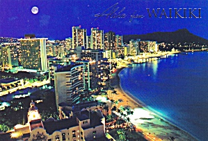 Waikiki Hi Waikiki Moonlight Postcard Cs13708