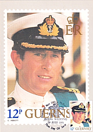 Royal Wedding Prince Charles Guernsey Post Office Stamp Postcard Cs12286f