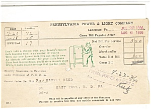 Pennsylvania Pwr And Light Bill 1936 Lp0076
