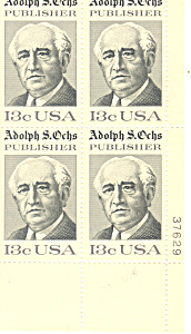 #1700, 13 Cent Adolph S. Ochs Plate Block