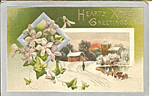 Hearty Xmas Greetings Vintage Embossed Postcard P31810