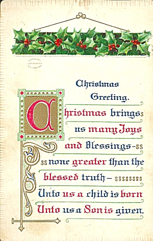 Christmas Greetings Vintage Emossed Card P31811 1910