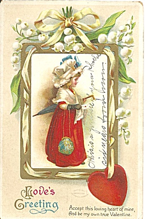 Vintage Valentines Postcard With Victorian Girl P32227 1912