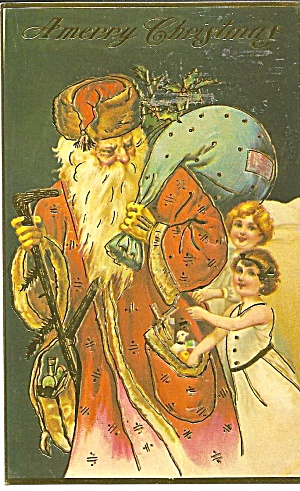 Vintage Christmas Card Reproduction Santa Kids P36056