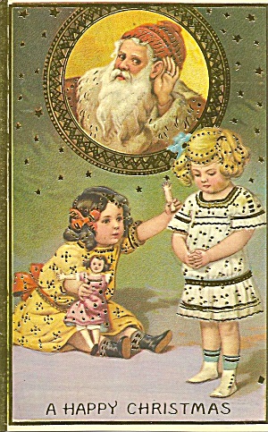 Vintage Christmas Card Reproduction Santa Kids P36057
