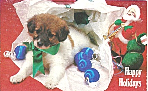 Puppy And Santa Holiday Postcard P36455