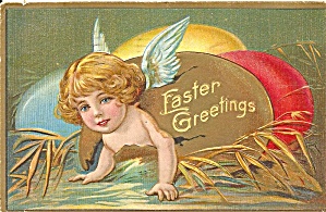 Easter Postcard Girl Emerging From Egg P37284 1910