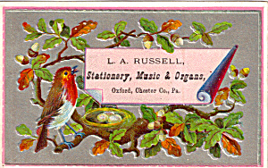 L A Russell Staionary Music Etc Trade Card Tc0124
