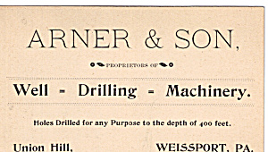 Arner And Sons Well Drilling Machinery Trade Card Tc0135