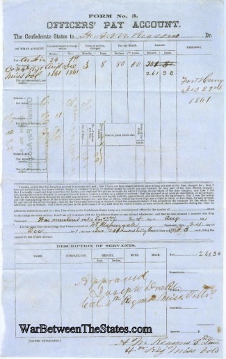 Confederate Officer's Pay Account From Fort Henry, Tennessee