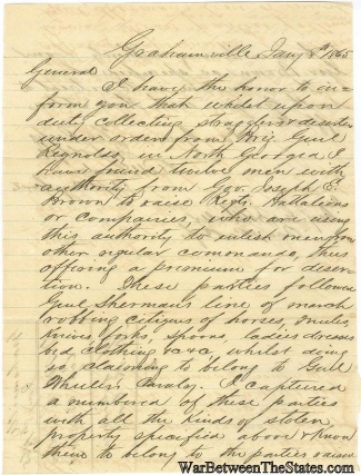 Confederate Scouting Report Sent To General Joseph Wheeler