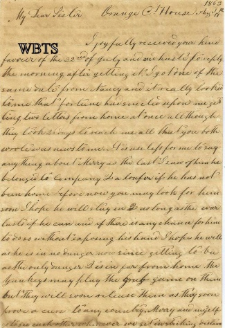 1863 Confederate Artillery Letter, Ashland, Virginia Light
