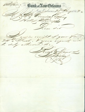 1862 Letter, Bank Of New Orleans, La. Imprint